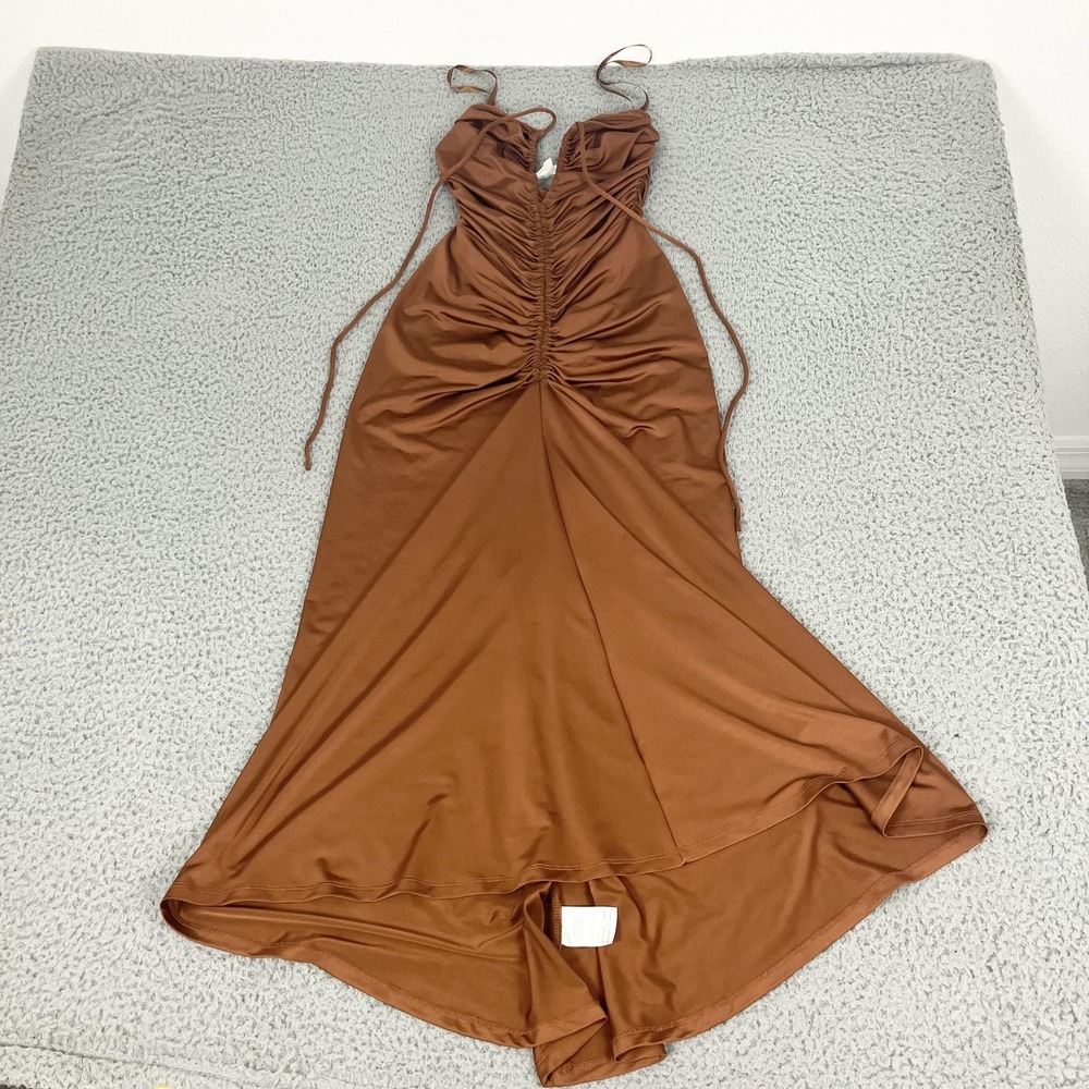 Veronica Beard Slip Dress Womens 0 Brown Saskia Runched Halter Satin Party